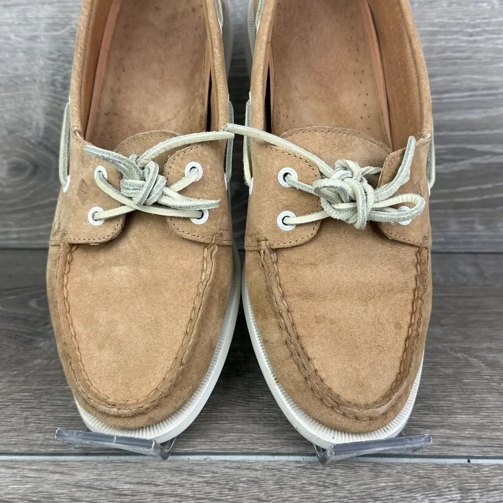 Sperry Top Sider Authentic Original Women’s Sz 8.5 Tan Leather 2-Eye Moccasins